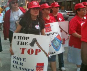 Thousands of teachers, students and supporters flooded downtown Chicago to protest cuts to the public schools