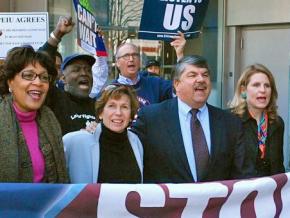 AFL-CIO President Richard Trumka marching alongside other labor leaders
